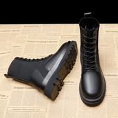 Női alkalmi textilcsizma fekete színben - durva talpú