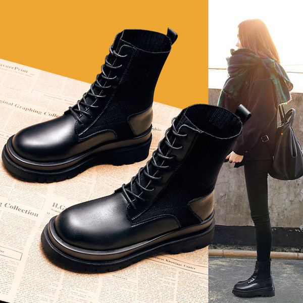 Női alkalmi textilcsizma fekete színben - durva talpú