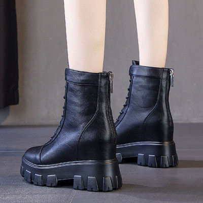 Női alkalmi csizma fűzővel és cipzárral, öko bőrből