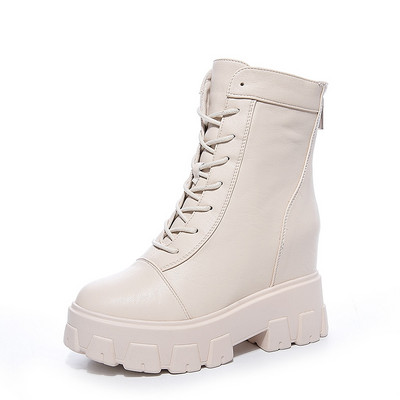 Női alkalmi csizma fűzővel és cipzárral, öko bőrből