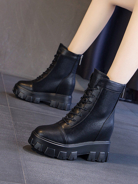 Női alkalmi csizma fűzővel és cipzárral, öko bőrből