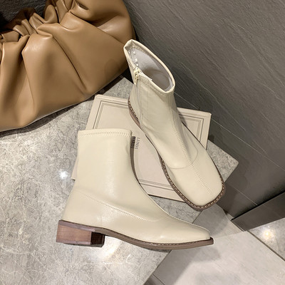 Ženske kožne čizme na nisku petu i patent zatvarač