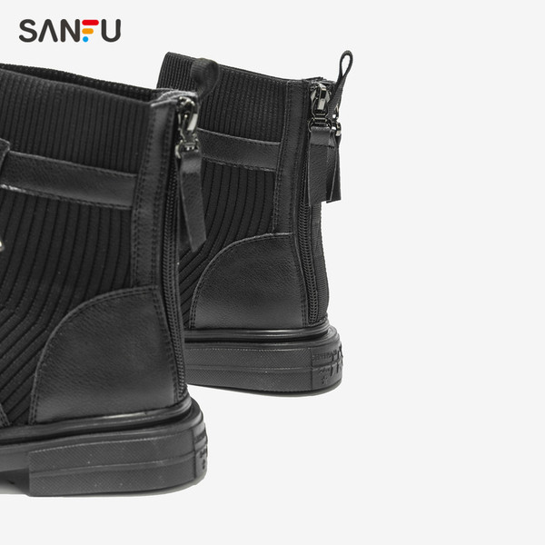 Ökológiai bőrből és textilből készült őszi női csizma