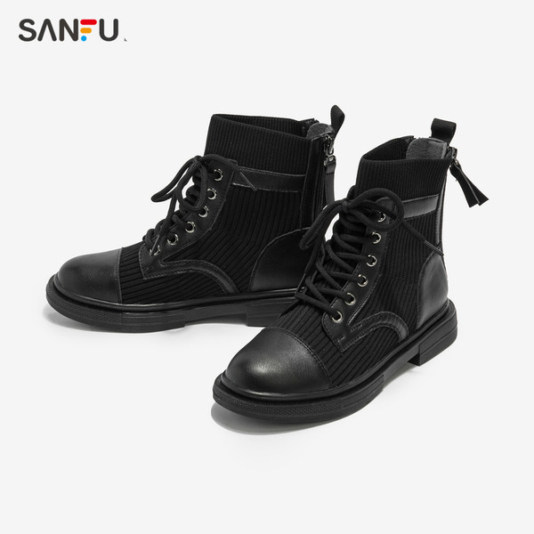 Ökológiai bőrből és textilből készült őszi női csizma