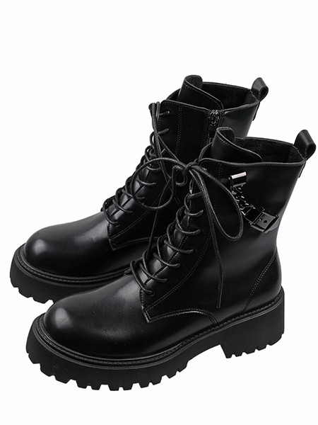 Eko bőrből készült női téli csizma lapos talppal és fűzővel