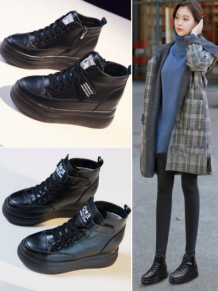 Naiste vabaaja musta värvi ökonahast lameda tallaga talvetossud