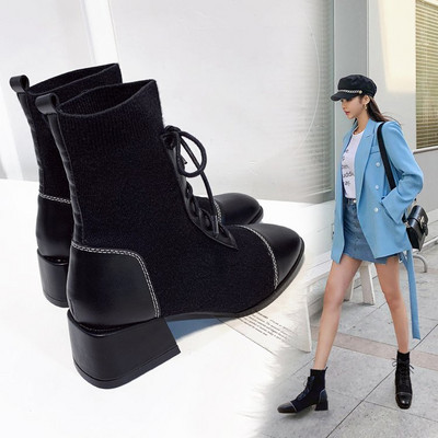 Casual μπότες από οικολογικό δέρμα και σουέτ με κορδόνια