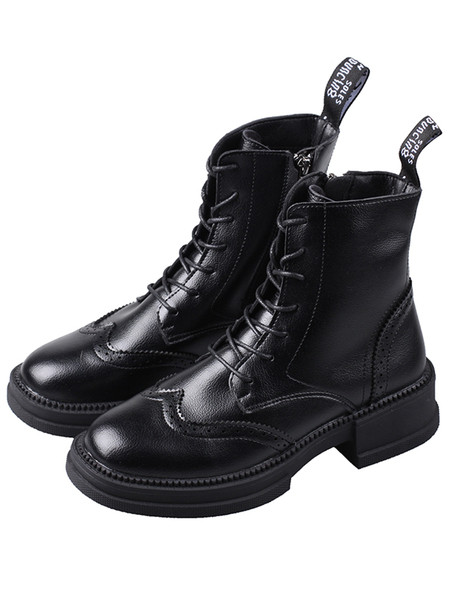 Öko bőrből készült fekete női csizma fűzővel