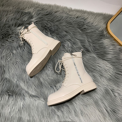 Ikdienas sieviešu zābaki no eko ādas ar šņorēm un plakanu zoli