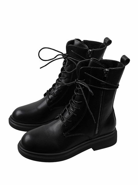 Ikdienas sieviešu zābaki no eko ādas ar šņorēm un plakanu zoli