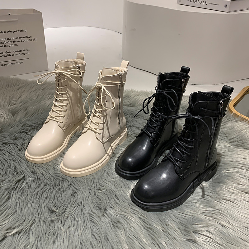 Ikdienas sieviešu zābaki no eko ādas ar šņorēm un plakanu zoli