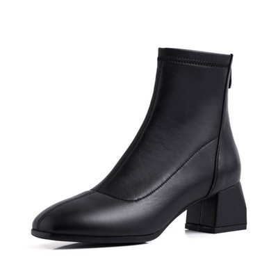 Γυναικείες έκο δερμάτινες μπότες με φερμουάρ και τακούνι  5 cm