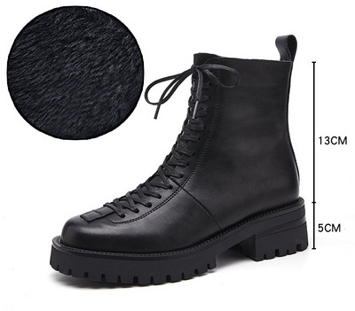 Casual γυναικείες έκο δερμάτινες μπότες με κορδόνια και φερμουάρ