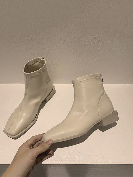 Elegantne ženske čizme od eko kože četvrtastog oblika