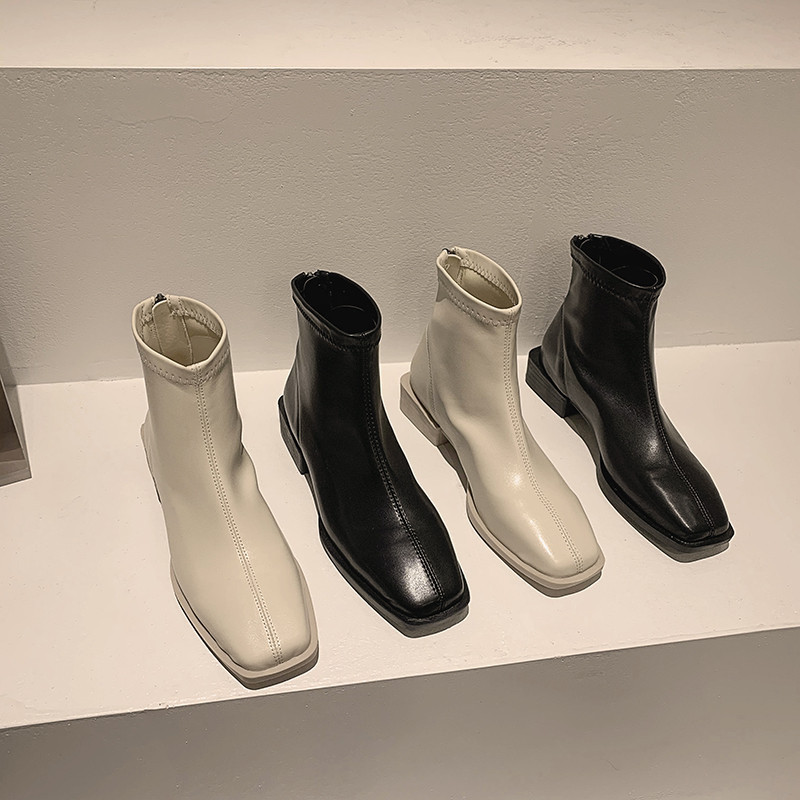 Elegantne ženske čizme od eko kože četvrtastog oblika