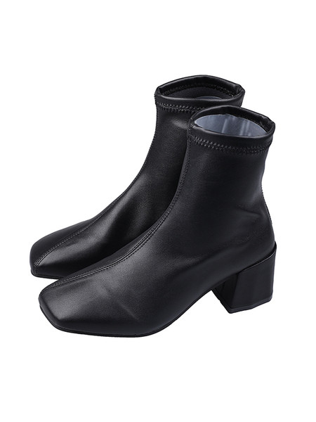 Eko bőrből készült tiszta női csizma vastag sarokkal