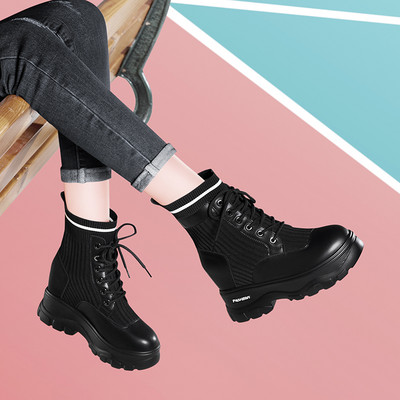 Női alkalmi csizma fűzővel, cipzárral és magas talppal