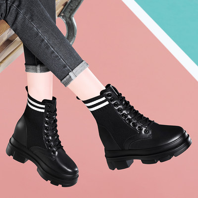 Női alkalmi csizma fűzővel, cipzárral és magas talppal