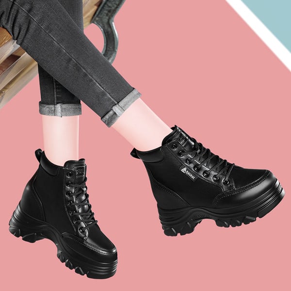 Női alkalmi csizma fűzővel, cipzárral és magas talppal