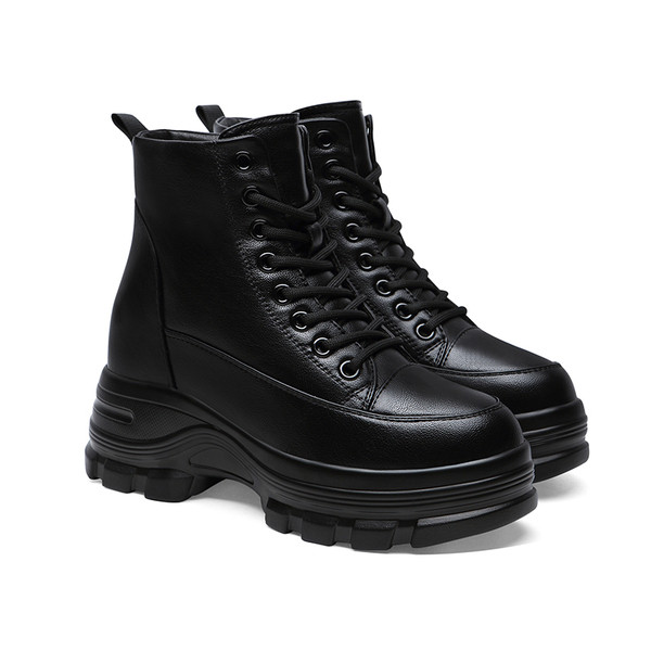 Női alkalmi csizma fűzővel, cipzárral és magas talppal