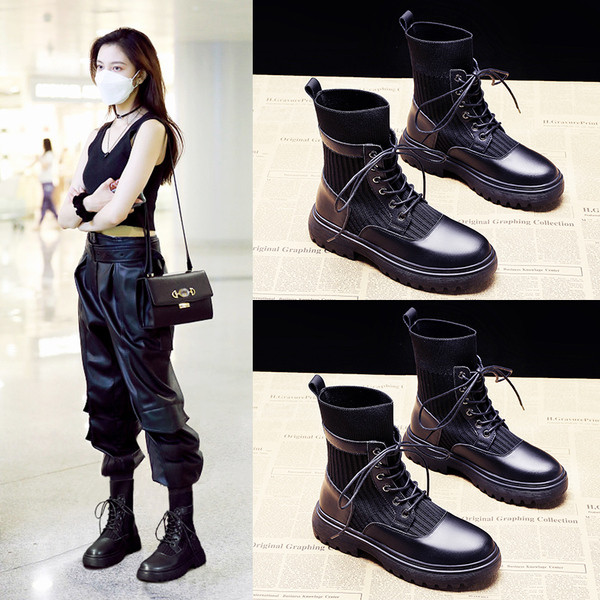 Öko bőrből készült női csizma fekete színben, fűzővel