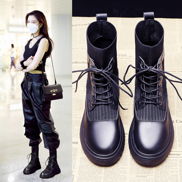 Öko bőrből készült női csizma fekete színben, fűzővel