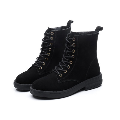 Női alkalmi csizma öko velúrból, fűzővel és lapos talppal