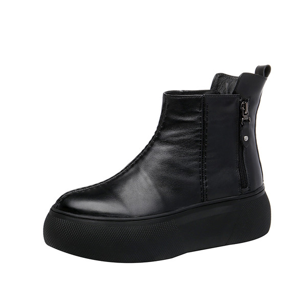 Női fekete bőrcsizma, magas talppal