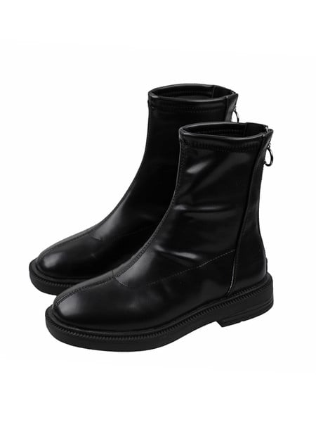 Eko bőrből készült lekerekített női csizma, lapos talppal