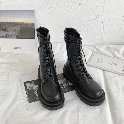 Eko-nahast musta värvi naiste vabaaja saapad paeltega