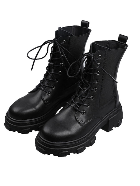 Γυναικείες μπότες αρβόλας με τραχιά σόλα και κορδόνια