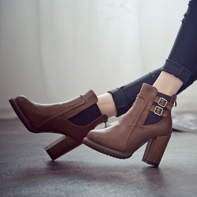 Paksu kontsaga ja tõmblukuga naiste vabaajasaapad ökonahast