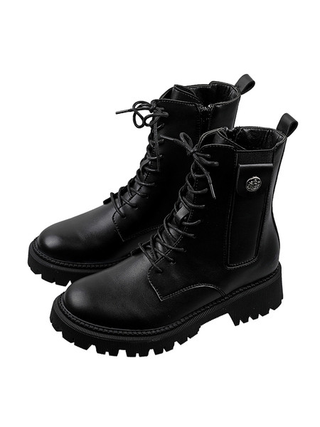 Modern női csizma öko bőrből, magas talppal és fűzővel