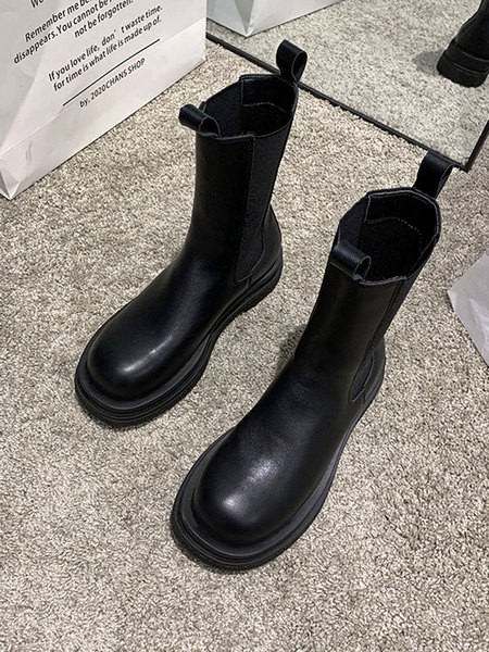 Eko bőrből készült női téli csizma lapos talppal és gumiszalaggal