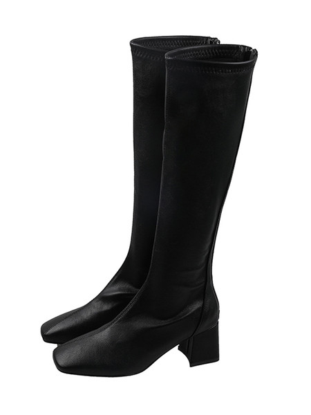 Stílusos női csizma eko bőrből, vastag sarokkal és cipzárral