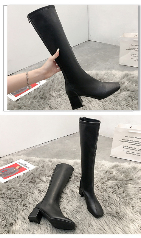 Stílusos női csizma eko bőrből, vastag sarokkal és cipzárral