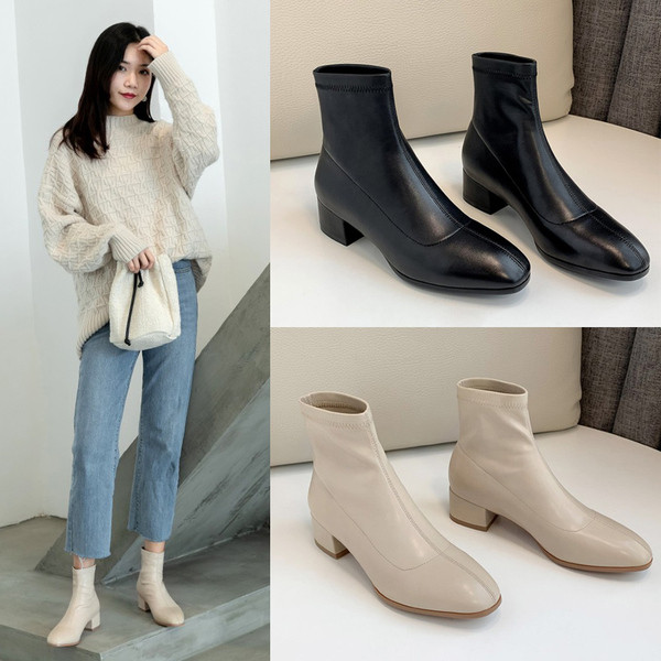 Naiste ümarad ökonahast madala kontsaga saapad