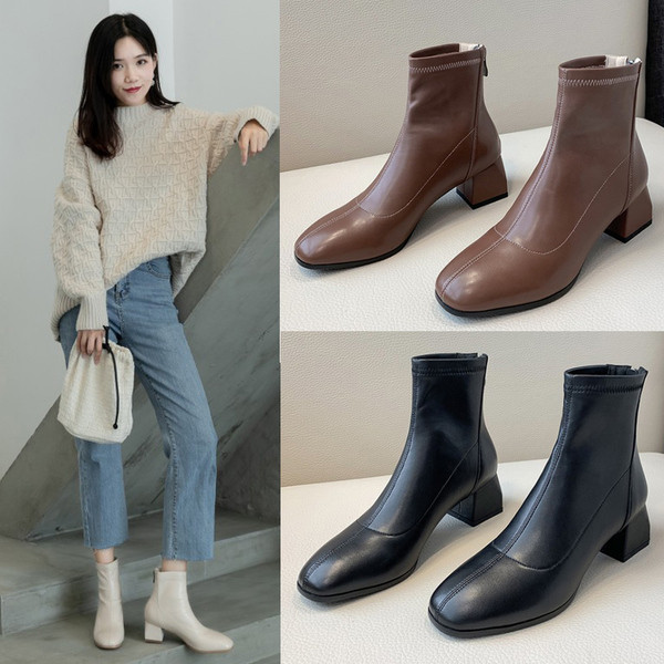 Naiste ümarad ökonahast madala kontsaga saapad