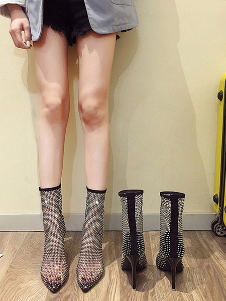 Võrgusilma ja õhukese kontsaga teravate naiste saapad uus mudel