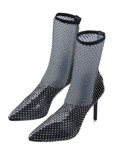 Võrgusilma ja õhukese kontsaga teravate naiste saapad uus mudel