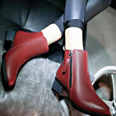 Női téli csizma eko bőrből, cipzárral és alacsony sarkú