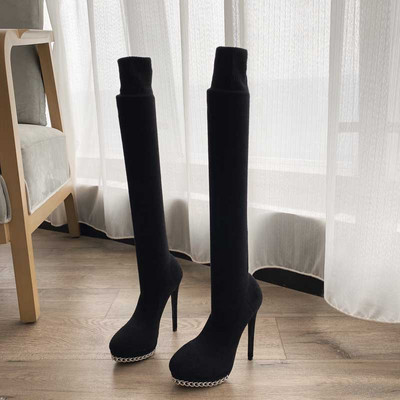 Öko velúrból készült női csizma új modell magas sarkú cipővel - csizma típus