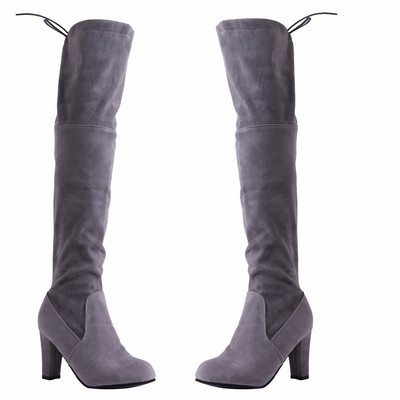 Alkalmi női csizma vastag sarokkal eco velúrból - hegyes modell