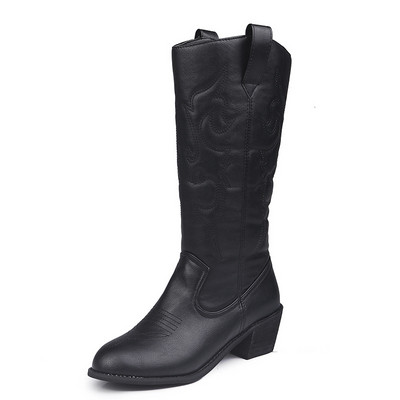 Naiste vabaaja paksude kontsadega nahast saapad