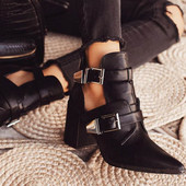 Eko-nahast stiilsed paksu kontsa ja väljalõikeosaga naiste saapad