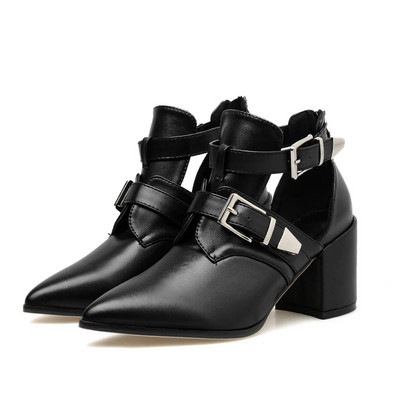 Eko-nahast stiilsed paksu kontsa ja väljalõikeosaga naiste saapad