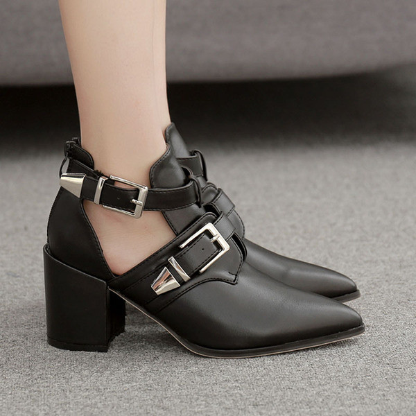 Eko-nahast stiilsed paksu kontsa ja väljalõikeosaga naiste saapad