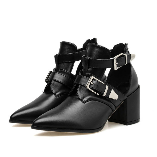 Eko-nahast stiilsed paksu kontsa ja väljalõikeosaga naiste saapad