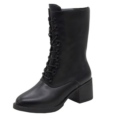 Naiste nahast saapad paksu kandilise kontsaga