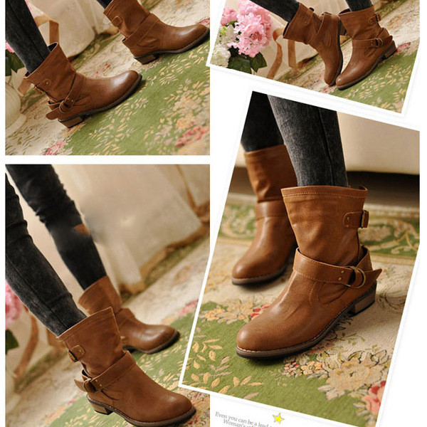 Női téli csizma csatos és alacsony sarkú